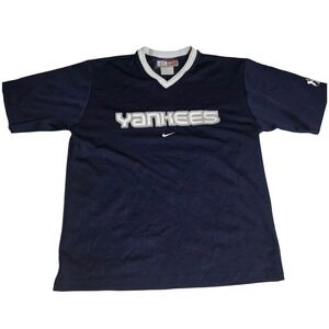 Vintage Nike Team MLB New York Yankees Center Swoosh V-Neck Jersey Shirt Mens L